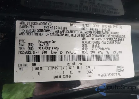 2014 Ford Focus Se z USA, uszkodzony, nr VIN 1FADP3F23EL222955